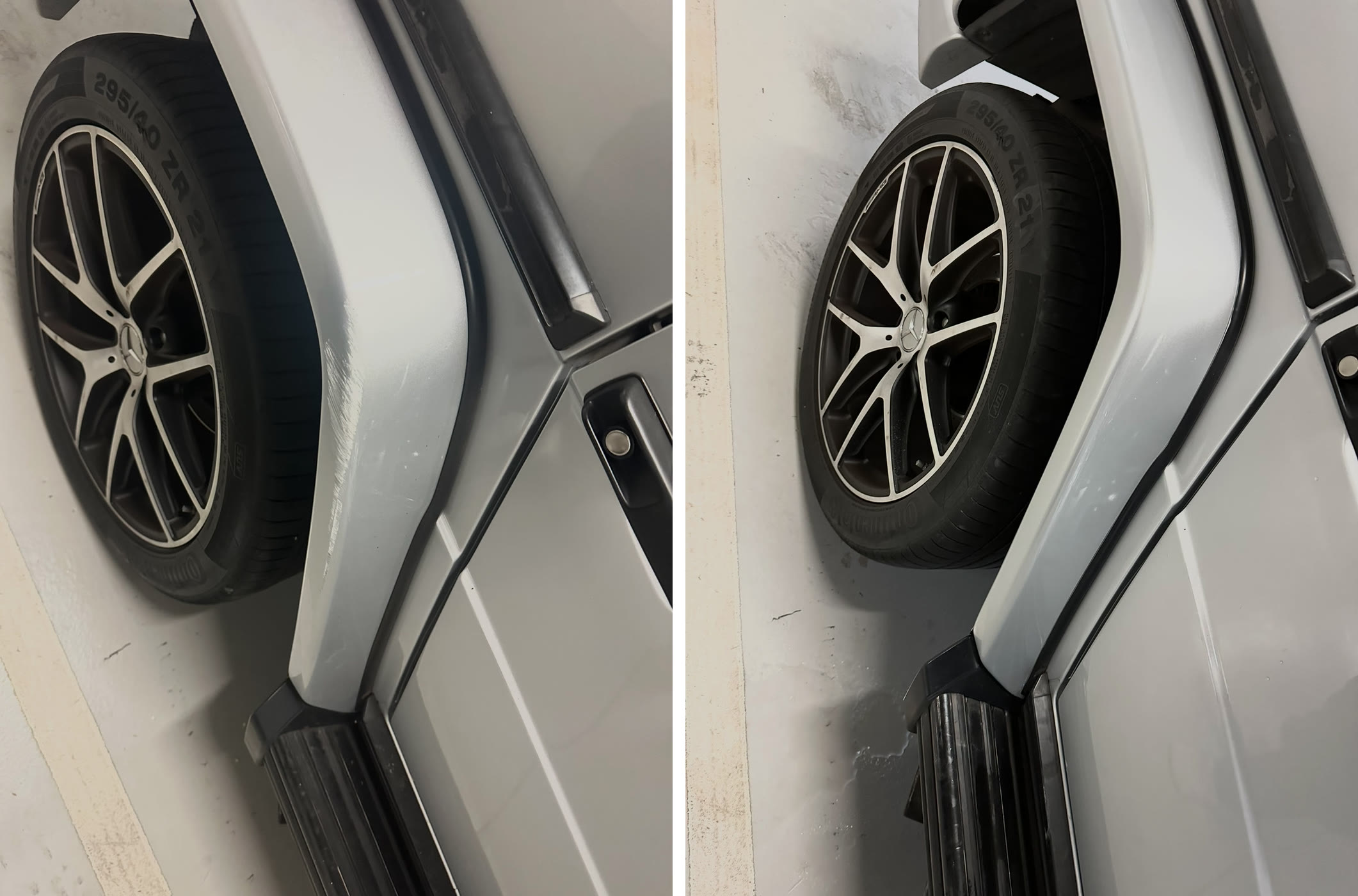 Mercedes-AMG G-Wagon rear fender scrape repaired back to silver